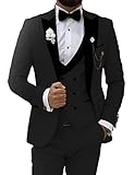 SHUZHXLZANGY 3-teiliger Hochzeits-Smoking für Herren Slim Fit Anzüge für Männer Zweireihiger Anzug Hochzeitsanzug für Männer mit Krawatte, Schwarz, XS