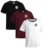 Fila Active T-Shirts für Jungen, 3er-Pack, lässig, Stretch, Rundhalsausschnitt, kurzärmelig, athletische Shirts für Jungen (Größen 36-46), Burgunderrot/Weiß/Schwarz, 18