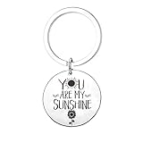 Key Chains Cute, Schlüsselanhänger Frau Personalisiert Edelstahl Hundemarke Rund mit Gravur You Are My Sunshine Silber Geschenk