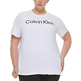 Calvin Klein Damen Plus Logo Rundhals Pullover Top, Weiss/opulenter Garten, 2X