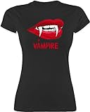 Shirt Damen - Halloween Kostüm Outfit - Vampire Blut - L - Schwarz - Halloween. Tshirt Party t kost m - Happy Helloween hallowwee vampier t-Shirts gruselig Vampir t-Shirt Halloweenparty Shirts