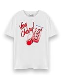 Coca Cola Kirsch Damen T-Shirt | Erwachsene Original Logo Kurzarm Grafikshirt in Weiß | Abgetragenes Cherry Coke Vintage Kurzarm Top | Soda Kohlensäurehaltige Getränke Merchandise
