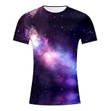Caxndycing Galaxy T-Shirts für Herren Kurzarm Rundhals Bunt Tshirt 3D Bedrucken Weltall T Shirt Karneval Festival Kostüm Männer Freizeit Weltraum Planeten Space Shirt Top