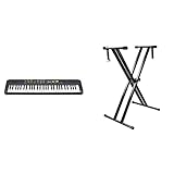 Yamaha PSR-F52 Digital Keyboard, schwarz – Kompaktes digitales Keyboard & RockJam doppelstrebiger verstellbarer Keyboardständer mit Sicherungslaschen