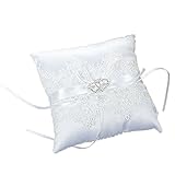 Hochzeit Ringkissen, Kissen Ring Träger Mit Doppelten Herzen Dekoration, Ringkissen Quadratische Form, für Hochzeiten Ringaccessoires, 15cm×15cm(Weiß)