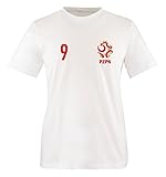 EM 2016 - Trikot - EM 2016 - Polen - 9 - Kinder T-Shirt - Weiss/Rot-Gold Gr. 134-146