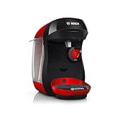 Bosch Tassimo happy friendly Kapselmaschine TAS103E, über 70 Getränke, geeignet für alle Tassen, Abschaltautomatik, nachhaltig, perfekt dosiert, platzsparend, 1400 W, rot/schw