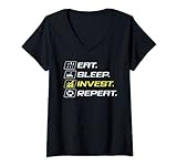 Damen Eat Sleep Invest Repeat T-Shirt mit V-Ausschnitt