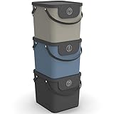 Rotho Albula 3er-Set Mülltrennungssystem 40l für die Küche, Kunststoff (PP) BPA-frei, anthrazit/blau/cappuccino, 3 x 40l (40.0 x 35.8 x 34.0 cm)