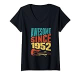 Damen Retro Awesome Since 1952 Limited Edition Gitarristen-Geburtstag T-Shirt mit V-Ausschnitt