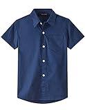 Spring&Gege Jungen Kurzarm Einfarbig Formale Baumwoll Hemden Klassisch Schuluniform für Kinder, Navy Blau, 140 (9-10 Jahre)