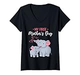 Damen Muttertagsgeschenk Elefant Mutter Mein erster Muttertag T-Shirt mit V-Ausschnitt