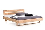 WOODLIVE DESIGN BY NATURE Massivholzbett Hover, 180 x 200 cm Bett aus Kernbuche, massives Holzbett in schwebender Optik, hochwertiges Doppelbett mit Komforthöhe und geneigtem Kopfteil
