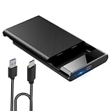 2,5 Zoll Festplattengehäuse, USB 3.0/3.1 SSD/HDD Gehäuse mit Schiebeabdeckung und 2.0 Typ C, kompatibel mit 5TB externer Festplatte, ideal für Laptop und Notebook, langlebige ex