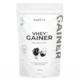 Nutri + Weight Gainer Vegan 1 kg Chocolate Brownie - Vhey Gainer Mass ohne Zucker, Creatin und Maltodextrin - laktosefrei + hochkalorisch 1000 g Schok