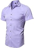 FLY HAWK Herren Hemden, enganliegend, Bambusfaser, kurzärmelig, elastisch, lässig - Violett - Groß