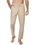 Sykooria Herren Hose Leinen Lang Freizeithose Leichte Sommerhose mit Kordelzug Casual Strandhose Stoffhose Jogginghose Urlaub Herrenhosen Schlupfhosen, Khaki S
