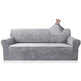 TAOCOCO Sofabezug Samt Sofa Überwürfe Sofa Überwürfe Elastische Stretch Spandex Couchbezug Sofahusse für Wohnzimmer Hund Haustier (Hellgrau, 3 Sitzer)