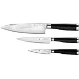 WMF Yari Messerset 3-teilig, 3 Messer geschmiedet, japanischer Spezialklingenstahl, 67 Lagen Griff aus Pakkaholz, Damaszener Klinge, Küchenmesser