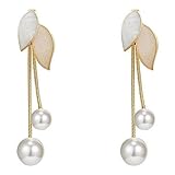 Wendalern Boho Perlen Ohrringe Gold Lange Quaste Perle Baumeln Ohrringe Perle Blatt Ohrstecker Ohrringe Doppelt Faux Perle Aussage Ohrringe Silber Perlen Ohrringe Brautschmuck Für Frauen M
