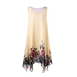 KeYIlowys Sommer Plus GrößE Damenbekleidung äRmellos V-Ausschnitt Chiffon Positionierung Blume UnregelmäßIges Kleid