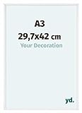 yd. Your Decoration - Bilderrahmen DIN A3 29,7x42 cm - Bilderrahmen aus Aluminium - Klares Kunstglas - Weiss Hochglanz - Aurora