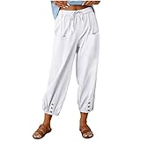 Damen Sommerhose Weiß Trousers Sporthose Sweatpants Pants Weite Hosenbeine DamenJogpants Cargohosen Damenhose Neun-Viertel-Hose Haremshose Vintage Freizeithose Damen Schwarz Sommer Stretch-Hose