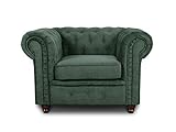 Sessel Chesterfield Asti - Couch, Couchgarnitur, Couchsessel, Loungesessel, Stühl, Holzfüße - Glamour Design (Grün (Capri 74))