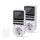 Zeitschaltuhr Digital - 2 PCS | Digitale Elektrische Zeitschaltuhr Steckdose mit Deutsche System und Tasten | 10 konfigurierbare Programme | 12/24h M