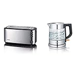 SEVERIN AT 2509 Automatik-Toaster (1.400 W, 2 Langschlitzkammern, für bis zu 4 Brotscheiben) Edelstahl/schwarz & WK 3468 Glas-Wasserkocher (ca. 2.200 W, 1 L) edelstahl/schwarz