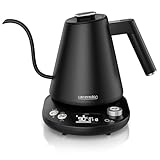 Arendo - Wasserkocher Edelstahl mit Temperatureinstellung - 1100 Watt - 40° bis 100° - Warmhaltefunktion 2 Stunden – 1 Liter – Design Teekocher - Temperaturanzeige - Schw