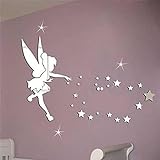 QWEOP 3D Engel Spiegel Wandaufkleber, DIY Acryl Selbstklebende Fee Sterne Wandkunst Aufkleber für Wohnzimmer Schlafzimmer TV Hintergrund Wohnkultur