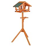lionto Vogelhaus Futterhaus für Vögel mit wetterfestem Dach und Ständer Futterstation für Vögel Vogelfutterhaus aus Holz Futtersilo für Vögel naturfarben