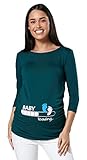 Happy Mama Damen T-Shirt Babyfüßchen Druck Oberteil für Schwangere. 549p (Dunkelgrün, 38-40, M)