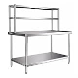 XILYZMO Gewerbliche Küche Stahlarbeitsplatte Vorbereitungstisch Unterboden Verstellbarer Arbeitstisch Hochbelastbares Edelstahlregal Doppelstöckige Milchtee-Laden-Arbeitsplatte(A-Silver,80x70x80cm)
