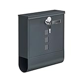 SONGMICS Wandbriefkasten, mit Schloss mit Drehdeckel, Sichtfenster, Namensschild, Zeitungsfach, einfache Montage, 10 x 30,8 x 33,8 cm, Anthrazitgrau GMB20AG