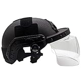 Airsoft FAST Helm Tactical Black FIBERGLASS Mit Verdickender Sonnenschutz-Schiebebrille (Transparente Explosionsgeschützte Linse, Winddichte Linse, Paintball-Schutzausrüstung),Schwarz,Have Helmet