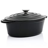 BBQ-Toro Gusseisen Cocotte | 4,3 Liter | schwarz, oval | Emaillierter Gusseisen Bräter mit Deckel | Gusstopf, induktionsgeeignet