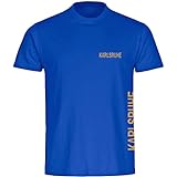 VIMAVERTRIEB® Kinder T-Shirt Karlsruhe - Brust & Seite - Druck:Gold metallik - Shirt Jungen Mädchen Fußball Fanshop Fanartikel - Größe:164 blau