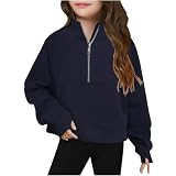 Pullover Teenager Mädchen Einfarbige Sweatshirt Kinder Tops Y2k Strickpullover mit Halber Reißverschluss Rundhals Streetwear Pulli Teenager Oberteile Bluse Langarmshirt Sportshirt 5 Jahre-14 J