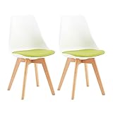 EGGREE Set mit 2 Stühlen Esszimmer mit Beinen aus massiver Buche, Stühle für die Küche und Büro, gepolstert aus PU-Leder, modernes Design, Weiß & Kunstleder, Grün