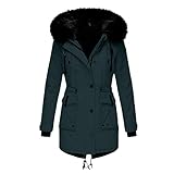 Damen Winterjacke Sale Sehr Warm Lang mit Fell Gefüttert Schwarz mit Kapuze Wintermantel Winterparka Parka Fleecejacke Daunenjacke Winter Mantel Plüschmantel Plüschjacke Übergangsjacke Steppjacke