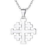 PROSILVER Damen Halskette + Charms 925er Silber Jerusalemkreuz Anhänger mit 46+5cm Rolokette Mittelalterliche Religiöse Schmuck Accessoire für Frauen Mädchen