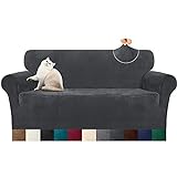 Luxurlife Dicke Samt Sofabezug 1 Stück High Elastischer Antirutsch Couchbezug 3 Sitzer Möbelschutz mit elastischem Boden für Wohnzimmer(3 Sitzer,Grau)