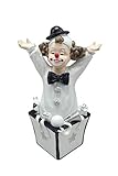 Oberle Dekofigur Clown in Geschenk Kiste schwarz weiß 16 cm Figur Karneval Harlekin