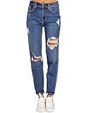 Roskiky Jeanshose Damen Ripped Jeans Damen Jeans Mit Löchern Damen Jeans Straight Damen Lässige Hose Damen Jeans Damen Dunkelblau Jeans Damen Große Größe Blau 2XL