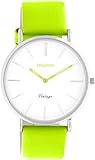Oozoo Vintage Herren Uhr - Gelb-Grüne Armbanduhr Herren mit 20mm Lederarmband - Analoge Herren Armbanduhr in rund - auch als Damen Uhr passend - C20276