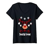 Damen Dental Crew Rentier und Zahn Weihnachten 2020 T-Shirt mit V-Ausschnitt