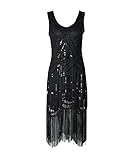 HAHAEMMA 1920s Kleid Damen Pfau Muster Flapper Charleston Kleid Gatsby Pailletten Quasten Saum Cocktail Flapper Abschlussball Kleid（BL,S）