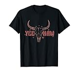 Yee Haw Langes Stierhorn Western Girl Country Rodeo Cowgirl T-Shirt